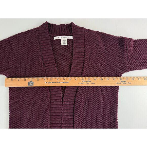 Max Studio Women's Longline Cardigan Sweater Open Front Pockets Burgundy Size XS - Picture 5 of 8